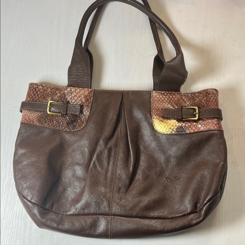 Renzo Costa Elegant Brown Leather Shoulder Bag with Tan Accents